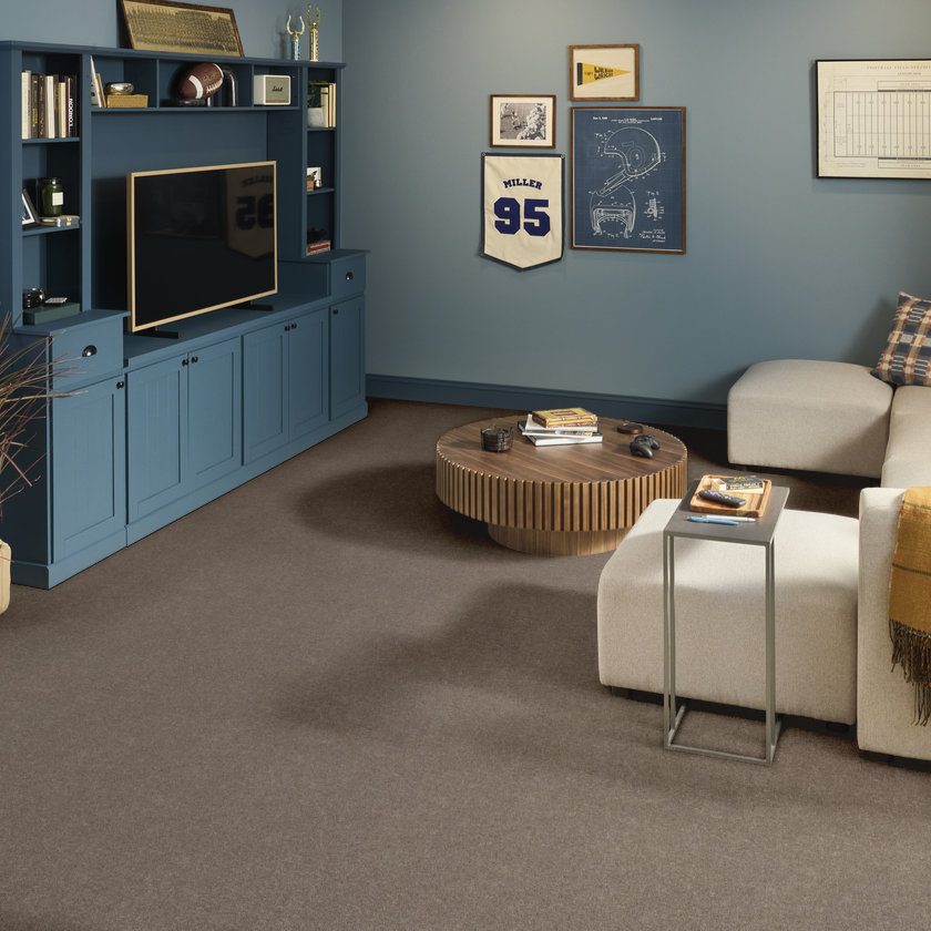 Shaw Hot Topic Quiet Tan carpet installed in a room