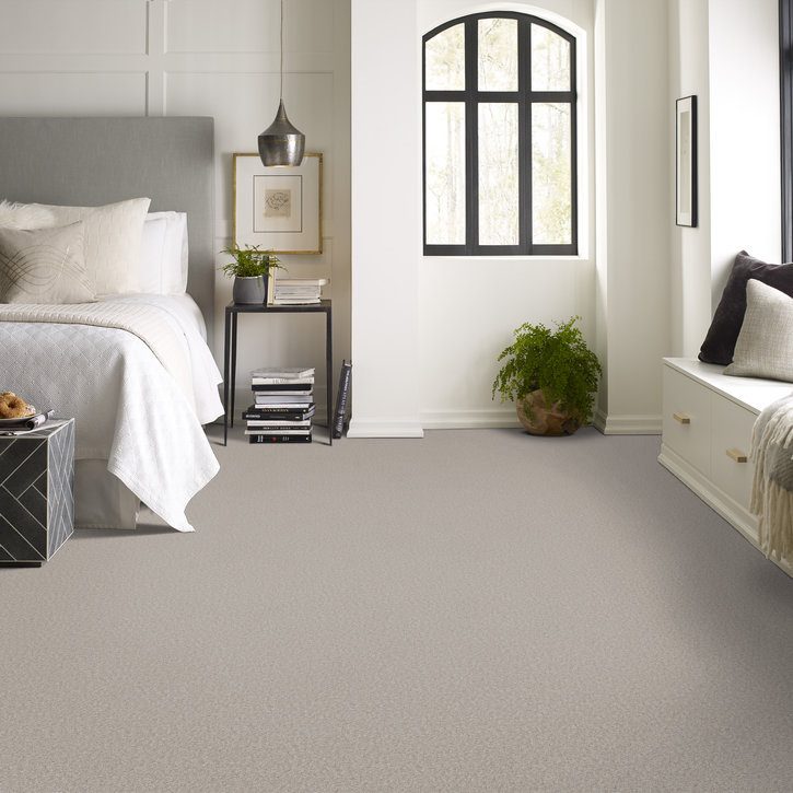Shaw Lantern Bay Buff Beige carpet installed in a room